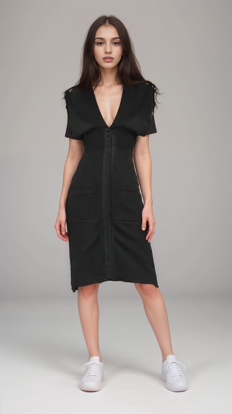Guess Women's Black Solid V-Neck Sleeve Bandage Bodycon Dress Size Small NWT!